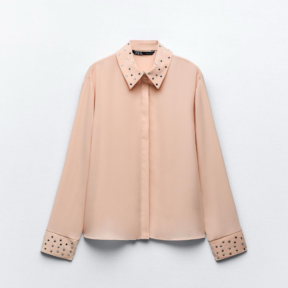 Zara Blush Blouse with Studded Collar and Cuffs